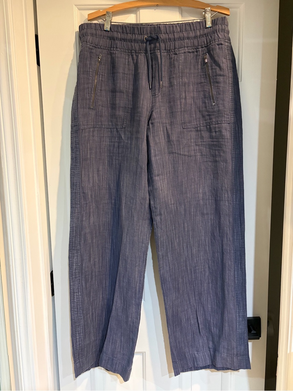 Athleta Womens Linen Slate Blue Drawstring Pants